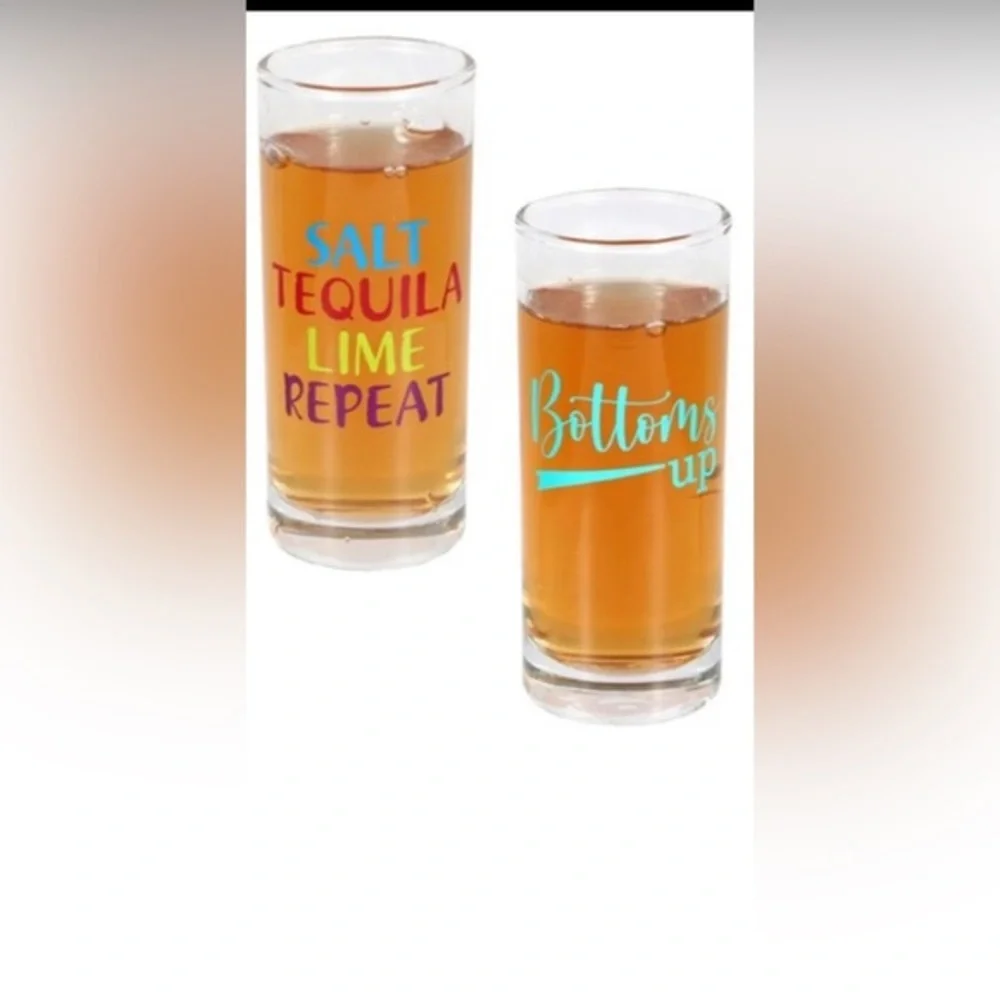 4pack “bottoms up” “salt tequila lime repeat” Printed Celebratory Shot Glass set